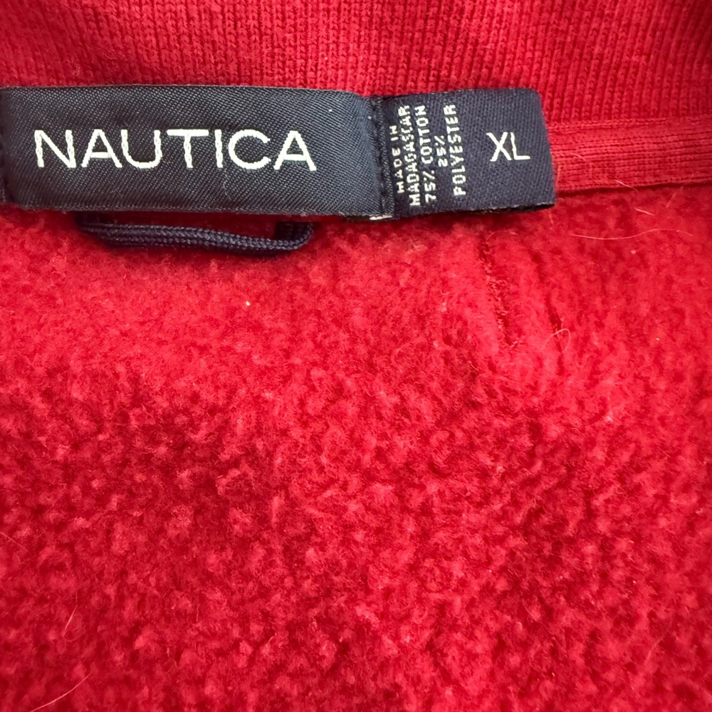 Nautica Red Quarter Zip Pullover Sweatshirt Men XL‎ Fleece Lined Logo Distressed - Picture 4 of 11